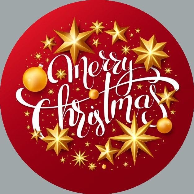 Round Edible Cake Topper Merry Christmas Design 5/7.5 Inch Festive Decoration on Wafer/Icing (7.5 Inch, Wafer Pape)