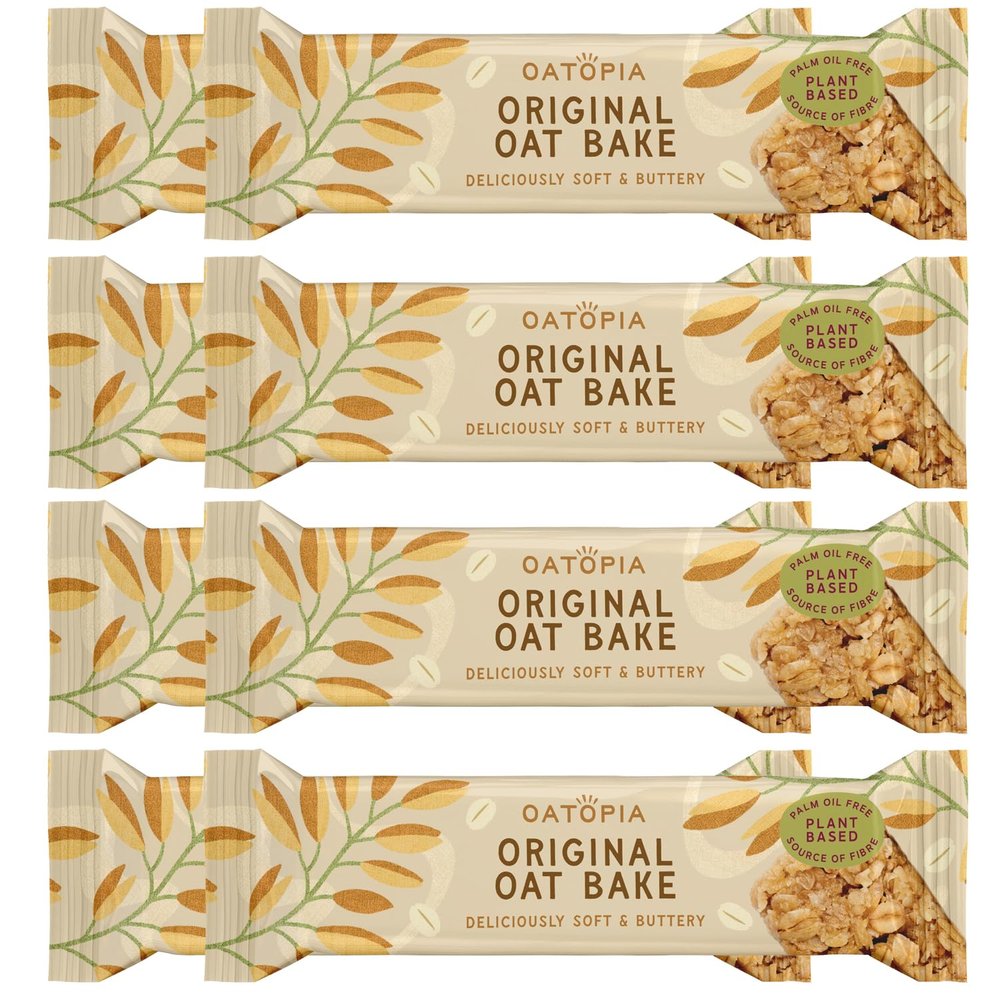 Oatopia Original Flapjack Bars Oat Bake 60g Pack of 8, Snack Bars, Wholegrain Oats, Soft Flapjack Texture, Guilt-Free Energy Snack, Breakfast & Holiday Essentials
