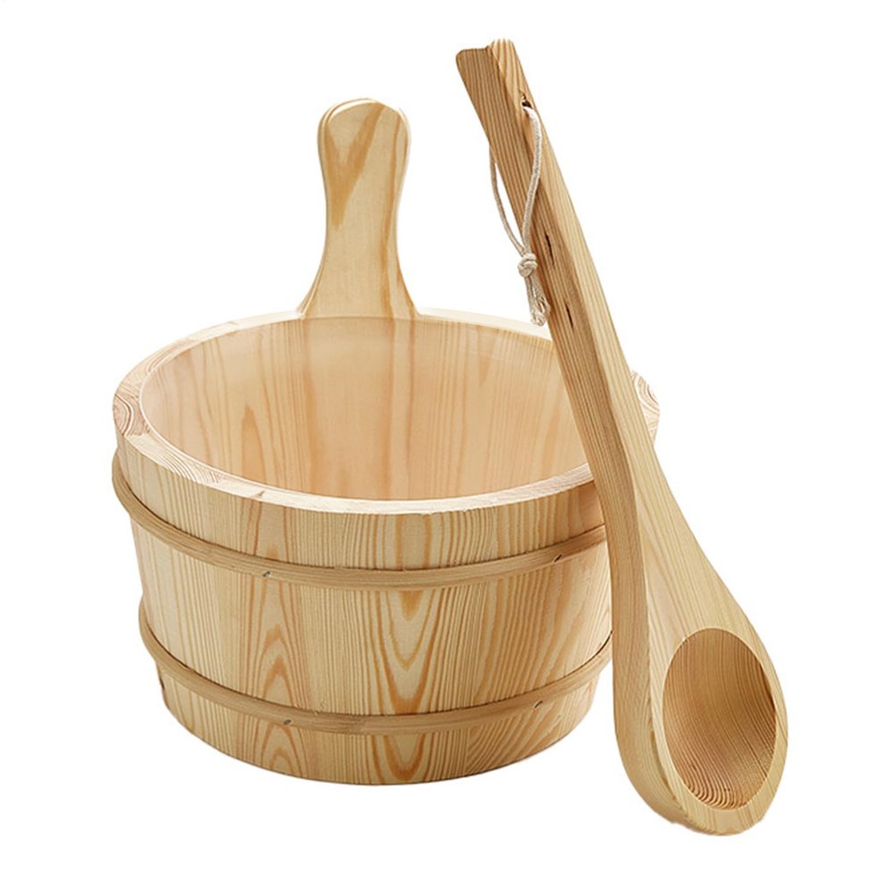 Yorajuy Sauna Bucket - Sauna Wooden Water Bucket | Leakproof Wooden 4L Capacity Shower Supplies Bath Tools for Backyard Outdoor Steam Bathing Garden Home Bathrooms Apartment House Hotel