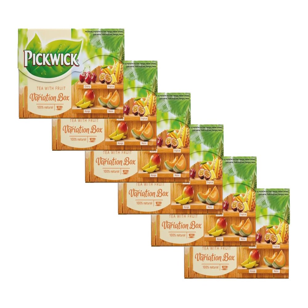 Pickwick Tea with Fruit Variation, 100% Natural Black Tea, Cherry, Tropical, Mango, Melon Flavors, 20 Tea Bags, Pack of 6