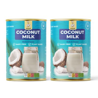 Unichef Rich & Creamy Coconut Milk 400ml x2 Cans Dairy-Free, Plant-Based, 14% Fat, Easy Open Lid