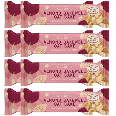 Oatopia Almond Bakewell Flapjack Bars Oat Bake 60g Pack of 8, Snack Bars, Soft Flapjack with Jam & Toasted Almonds, Breakfast Bars & Holiday Essentials