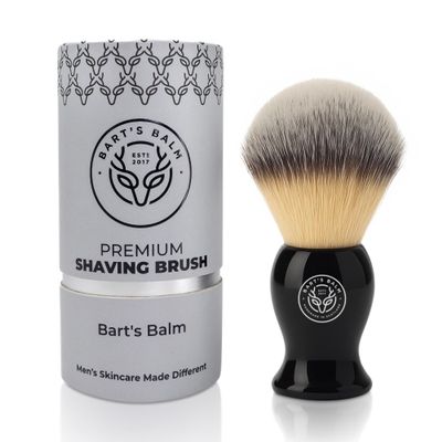 Barts Balm Luxury Synthetic Shaving Brush for men Soft Bristles, No Shedding, Black Handle Combine with Shaving Soap or Cream For A Quick, Rich Lather Vegan & Cruelty Free