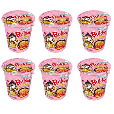 Buldak Noodles Carbonara Cup Korean Spicy Instant Ramen, Halal Hot Chicken Flavour 6 x 80g Packs (480g), Buldak Ramen Carbonara Noodles Multipack