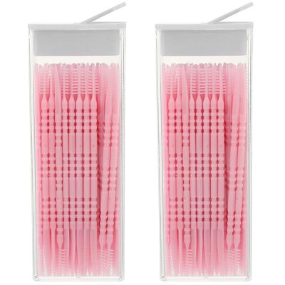 BAZEITFLOW 2 Boxes of Pink Small Interdental Brushes Portable Teeth Cleaners with Ergonomic Handle Made of Polypropylene and Silicone for Convenient Daily Use