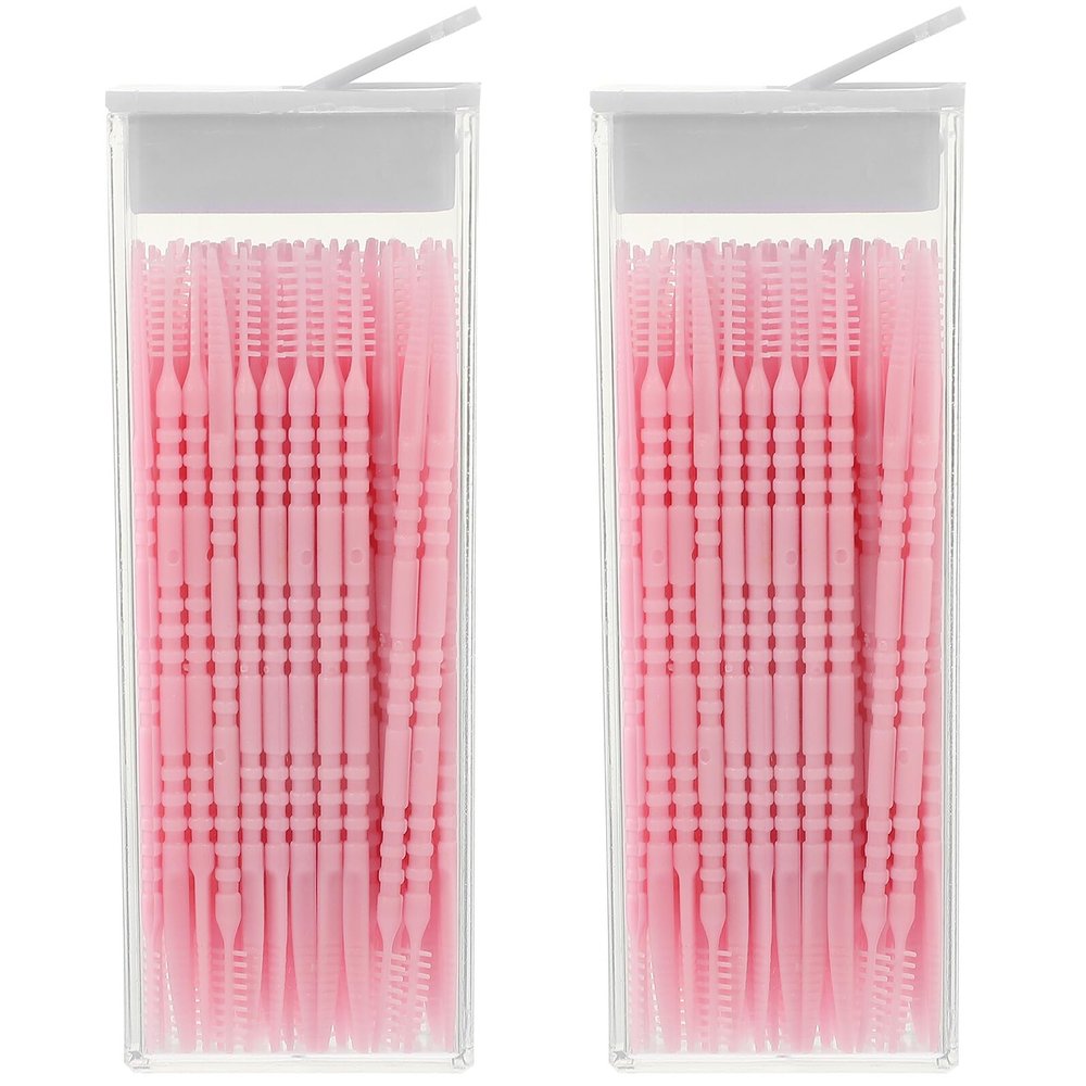 BAZEITFLOW 2 Boxes of Pink Small Interdental Brushes Portable Teeth Cleaners with Ergonomic Handle Made of Polypropylene and Silicone for Convenient Daily Use