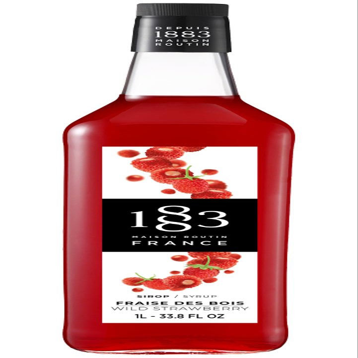 1883 Maison Routin Premium Wild Strawberry Syrup Natural Syrup, Ideal for Cocktails & Mocktails, Iced Teas, Desserts & More Vegan-Friendly, Allergen-Free, No Preservatives 1L Glass Bottle