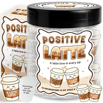 Positive Coffee Affirmations Jar With 60 Cards - Emotional Support Latte
