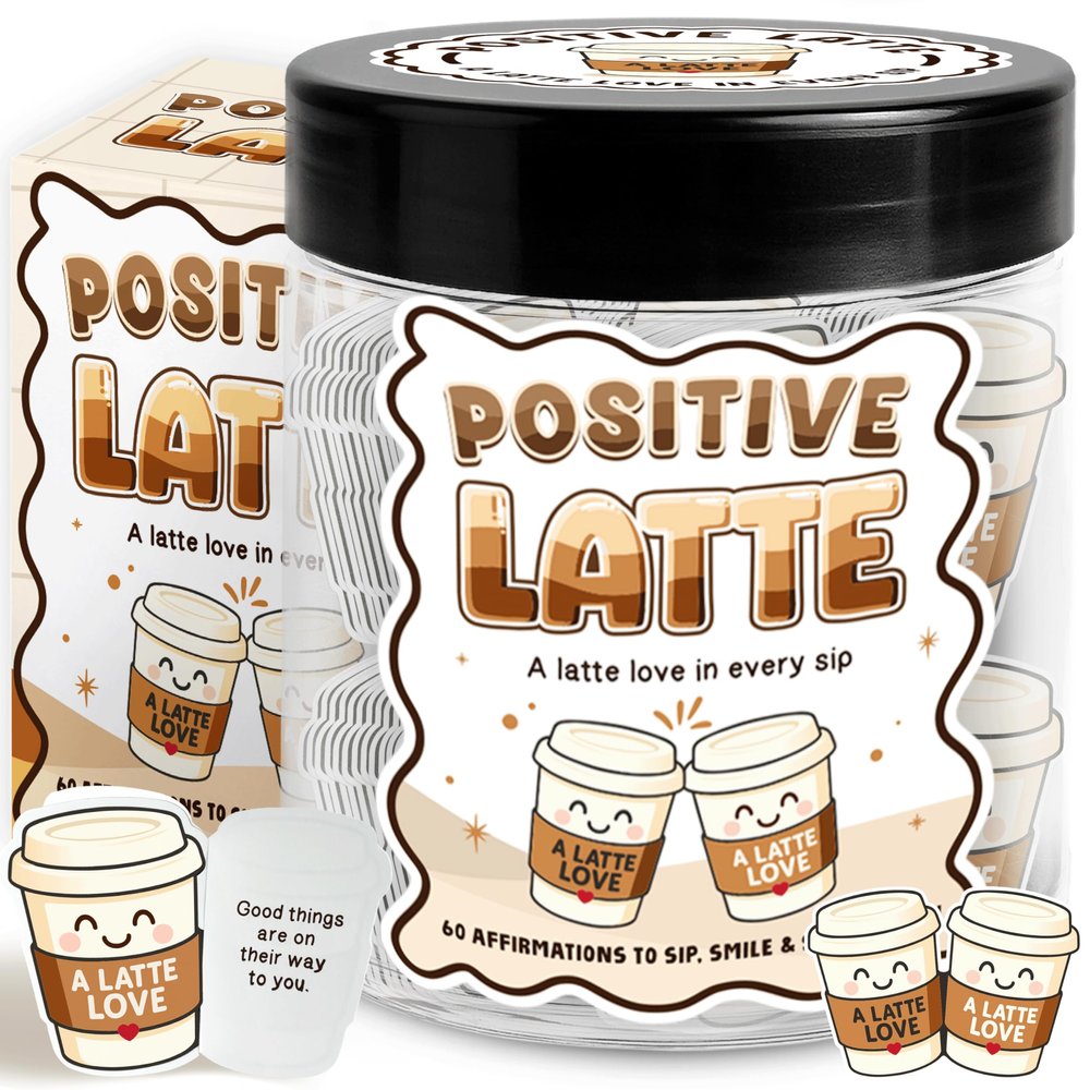 Positive Coffee Affirmations Jar With 60 Cards - Emotional Support Latte