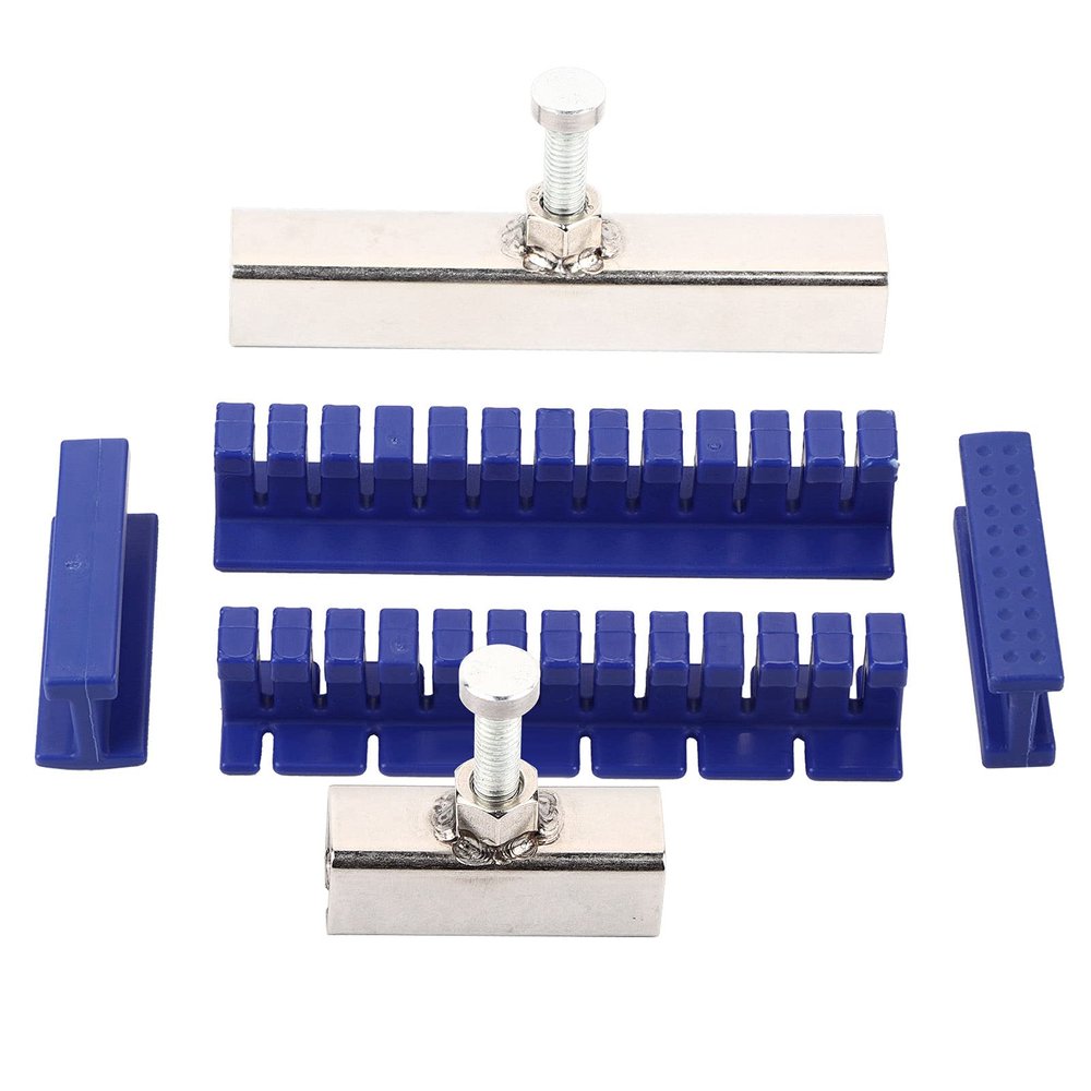 Dent Car Repair Tool Set Vehicle Dent Removal Kit Bridge Type Puller Glue Pulling Tabs Stainless Steel Slots Quick Easy Repairing Tools for Auto Body Dents Blue Silver ABS Metal