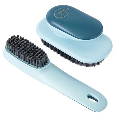 IWOWHERO 2pcs Shoe and Laundry Scrub Brushes Cleaning Brushes with Soft Bristles for Clothes Shoes and Household Stains Removal Comfortable Grip Blue