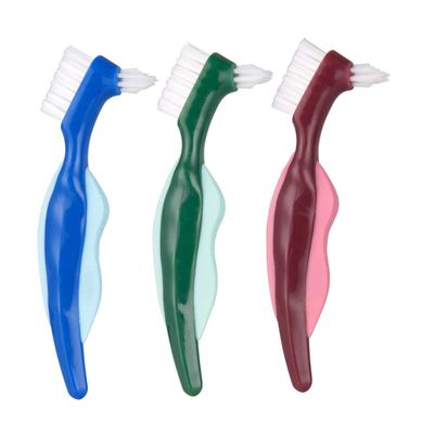 BIUDECO 3pcs Double-Sided Denture Care Toothbrush with Hard Bristles False Teeth Cleaner for Removing Stains and Food Particles Non-Slip Handle for Easy Control Suitable for Thorough
