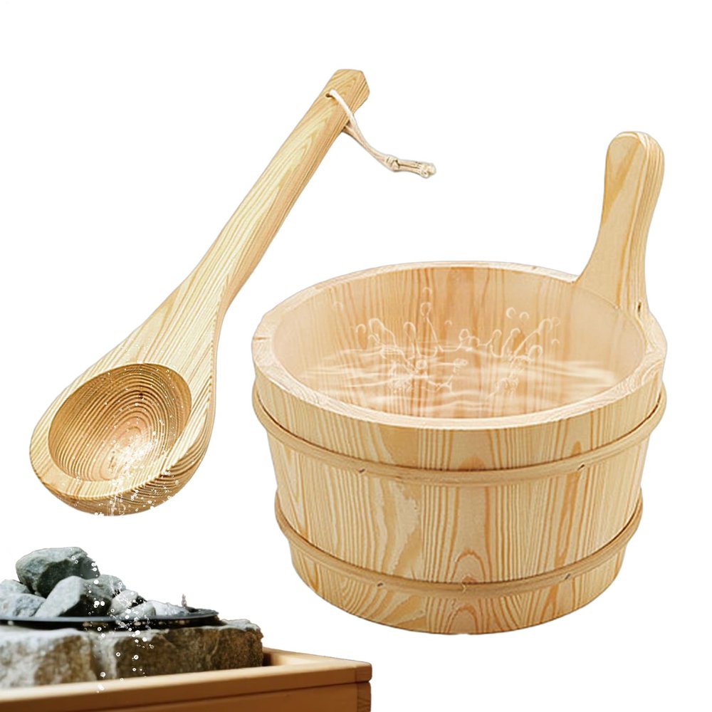 Qfdiwr Water Bucket and Sauna Ladle | Sauna Spa Accessory, Wooden Waterproof Capacity 4L Capacity Shower Supplies and Bath Tools for Garden Outdoor Steam Rooms Apartment