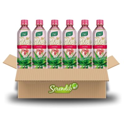 Green Globe Aloe Vera Juice Drink 500 ml | Original Aloe Vera Juice for Hair and Skin | Bundle Pack | Pack of 6 (Lychee Aloe Vera Drink)