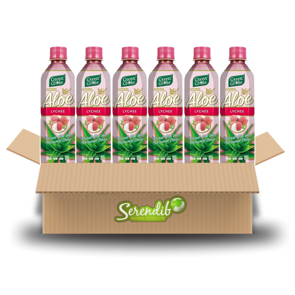 Green Globe Aloe Vera Juice Drink 500 ml | Original Aloe Vera Juice for Hair and Skin | Bundle Pack | Pack of 6 (Lychee Aloe Vera Drink)