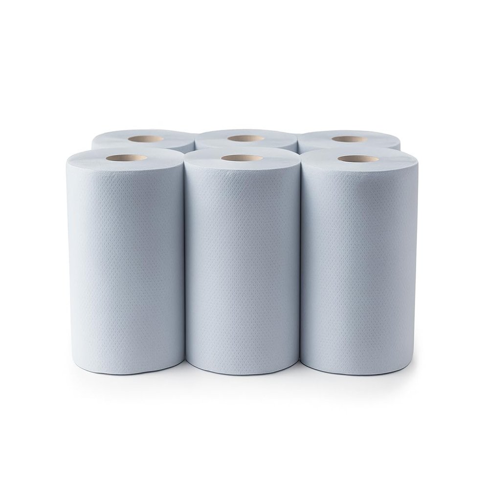 Mega Packaging Pack of 12, 2 Ply Blue Tissue Roll Centre Feed Super Absorbent 300 Sheets Per Tissue Paper Roll Food Safe & Recyclable Blue Paper Rolls for Kitchen, Bathroom & Commercial Cleaning