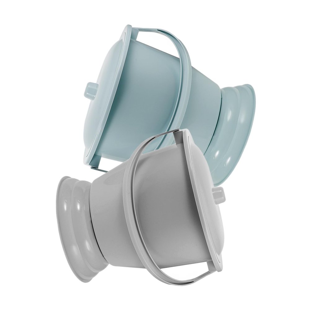 Healvian Unisex Chamber Pot Set 2pcs with Lid, Portable Plastic Urinal Pot for Adults and Children, Bedside Toilet Spittoon for Camping and Home Use, Gray and Blue