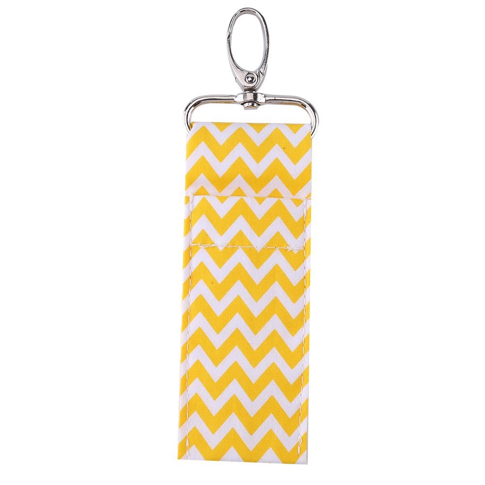 Wave Pattern Lipstick Holder Keychain Chapstick Pouch Bag Girls Gift Yellow Grey Black Rose Light Purple Navy Blue Size 14.5cm Material Pure Cotton Metal Fastener Galvanized Mini (Yellow)