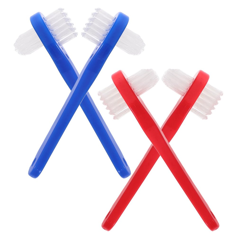 ELAYARD 4PCS Portable Dual-Sided Denture Toothbrush Set with Soft Bristles Small Head Brush for Adult Denture Cleaning Gentle Gum Care for Travel and Home Use