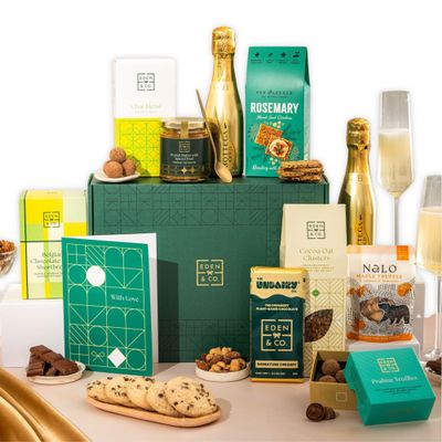 Gluten Free Hamper with Truffles & Hot Chocolate Set, Thinking of You Gift Hamper Her Plus 2 Proseccos by EDEN & CO
