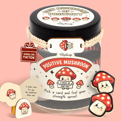 Stofinity Emotional Support Mushroom Gifts For Women - 60 Positive Mushroom Birthday Card, Mothers Day Gifts for Mom, Jar Of Daily Affirmation Cards For Women Desk Accessories