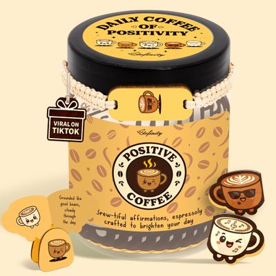 Stofinity Emotional Support Coffee Jar With 60 Affirmation Cards, Cute Coffee Lover Gifts For Women And Men, Funny Birthday Gifts For Best Friend, Girlfriend, Coworkers