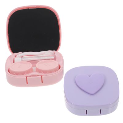 DECOMELODY 2sets Decorative Contact-Lens Case Lens Storage Box for Travel Small Lens Box Mirror