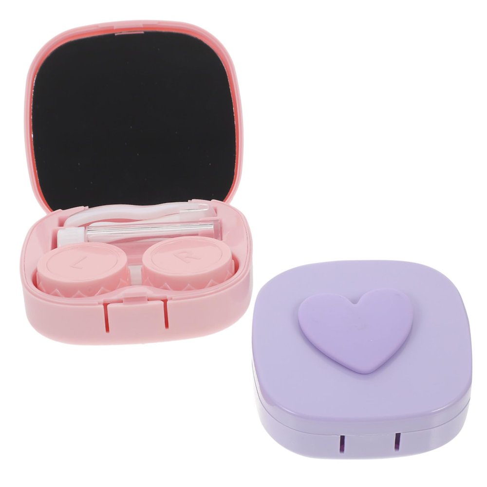 DECOMELODY 2sets Decorative Contact-Lens Case Lens Storage Box for Travel Small Lens Box Mirror