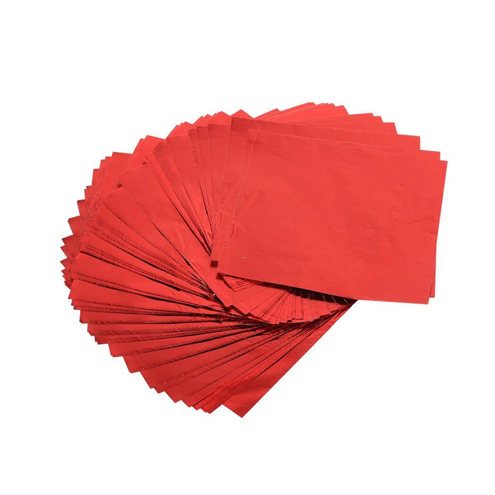 100Pcs Confection Foil Wrappers 3x3 Inch | 7 Colors Aluminum Foil for Chocolates/Sweets/Desserts | Food - Grade Food Safe Wrappers for Homemade Confection Making (Red)