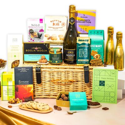 Vegan Hamper with Truffles & Hot Chocolate Set, Wicker Sharing Family Hamper, Birthday Gift Hamper for Her by EDEN & CO - Plus 2 Prosecco