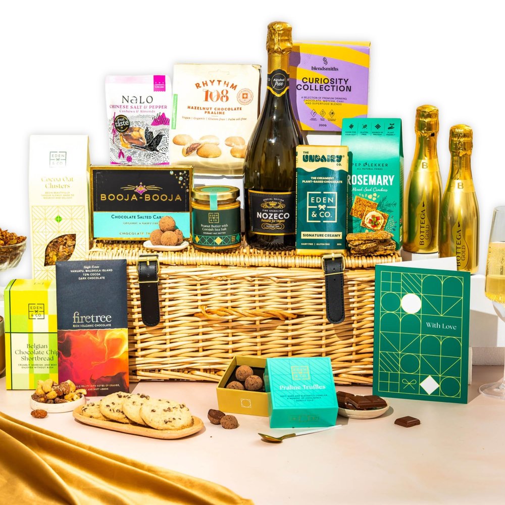Dairy Free Hamper with Truffles & Hot Chocolate Set, Wicker Sharing Family Hamper, Thinking of You Gift Hamper for Her by EDEN & CO - Plus 2 Prosecco