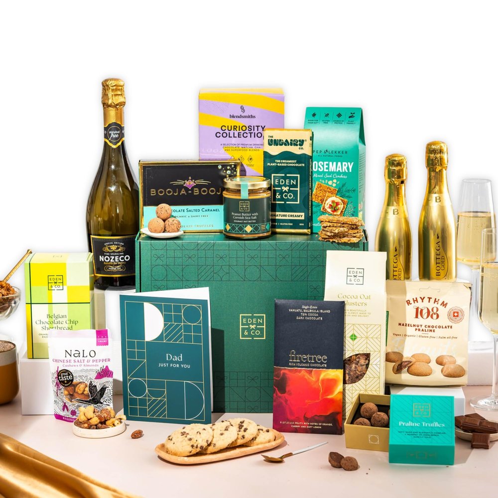 Gluten Free Hamper with Truffles & Hot Chocolate Set, Perfect Family Hamper for Sharing, Fathers Day Gift Hamper for Dad by EDEN & CO - Plus 2 Prosecco
