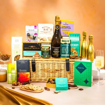 Thank You Hamper for Her, Luxury Wicker Sharing Family Hamper with Truffles & Hot Chocolate Set by EDEN & CO - Plus 2 Prosecco