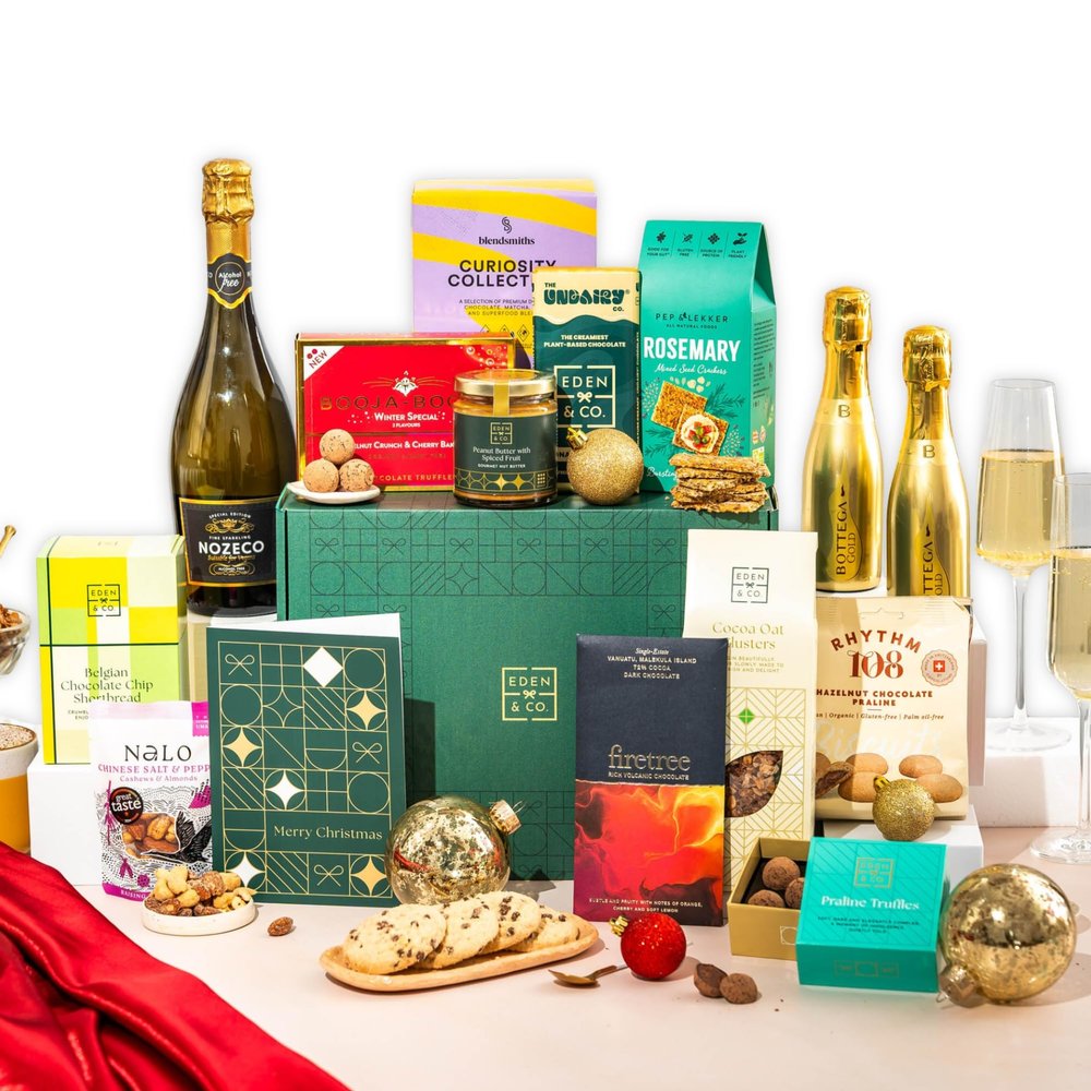 Christmas Hamper for Her, Perfect Family Hamper for Sharing with Truffles & Hot Chocolate Set by EDEN & CO - Plus 2 Prosecco