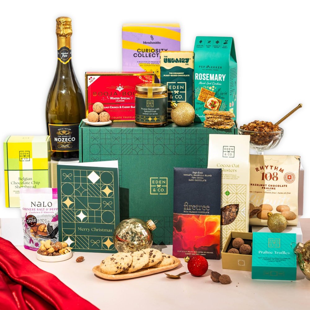 Vegan Hamper with Truffles & Hot Chocolate Set, Perfect Family Hamper for Sharing, Christmas Presents for Her by EDEN & CO