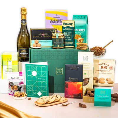 Vegan Hamper with Truffles & Hot Chocolate Set, Perfect Family Hamper for Sharing, Thinking of You Gift Hamper for Her by EDEN & CO