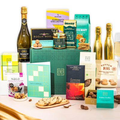Vegan Hamper with Truffles & Hot Chocolate Set, Perfect Family Hamper for Sharing, Congratulations Gift Hamper for Her by EDEN & CO - Plus 2 Prosecco