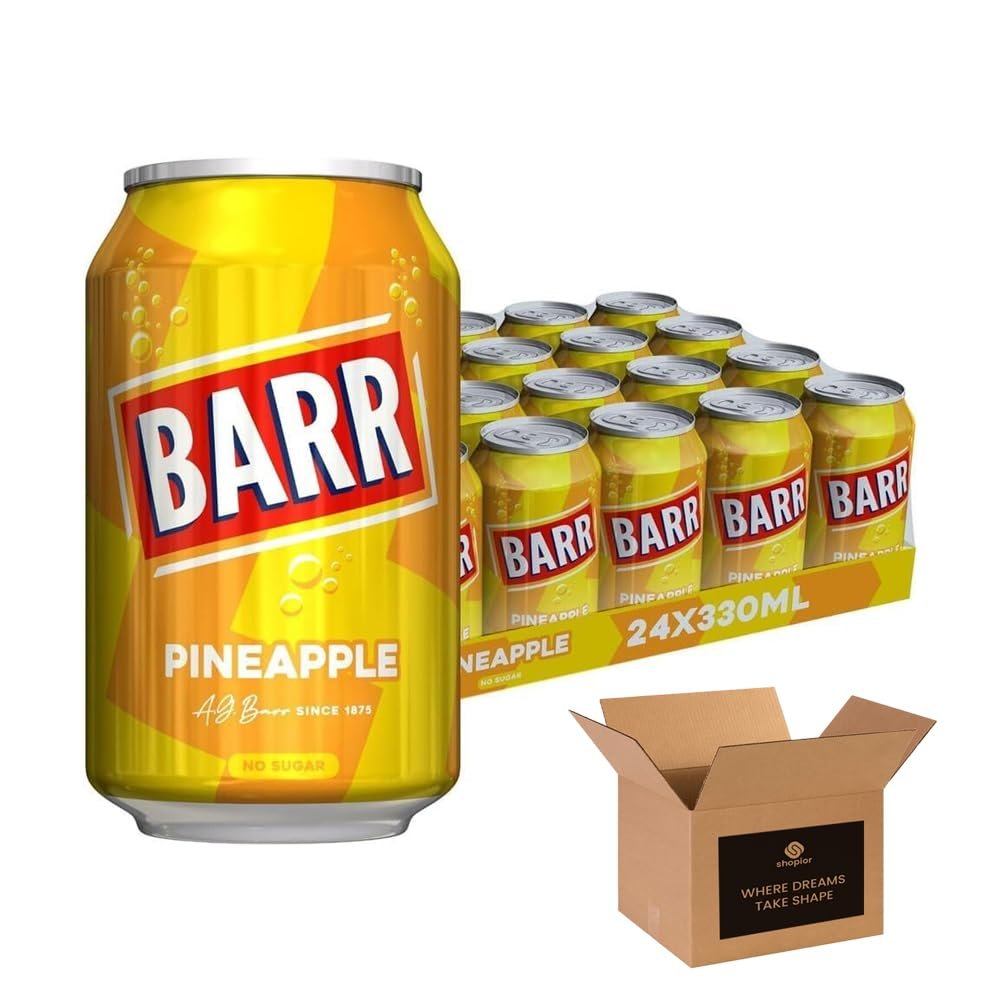 Barr & IRN-BRU & BOTTLES - No Sugar Fizzy Drink Soft Drink Cans Variety Flavours Zero Sugar Carbonated Drinks (BARR Cans - 24 x 330ml, Pineapple No Sugar)
