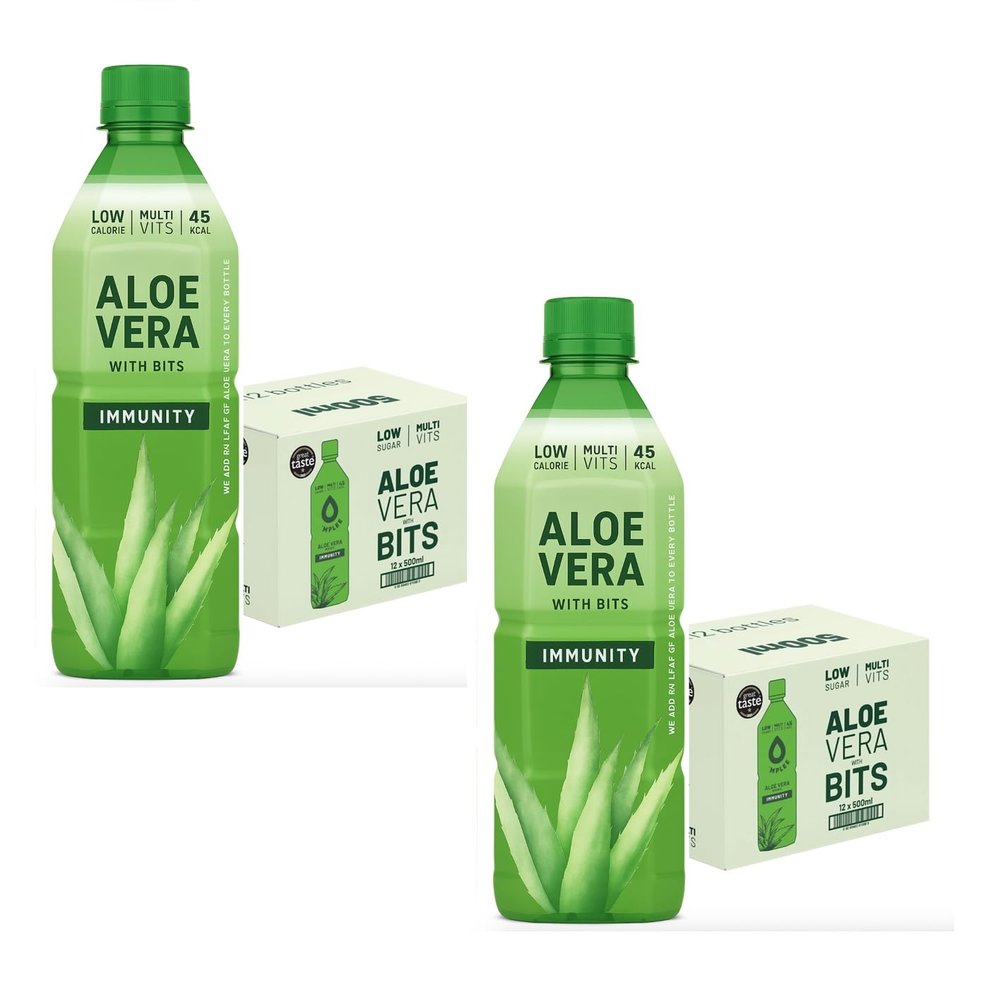 Aloe Vera Drink with Pulp 500ml - 1000ml (Original) | Refreshing & Hydrating | Low Sugar | Enriched with Multi-Vitamins | Supports Digestion & Immunity | Natural & Delicious (24 Bottles, 500ml)