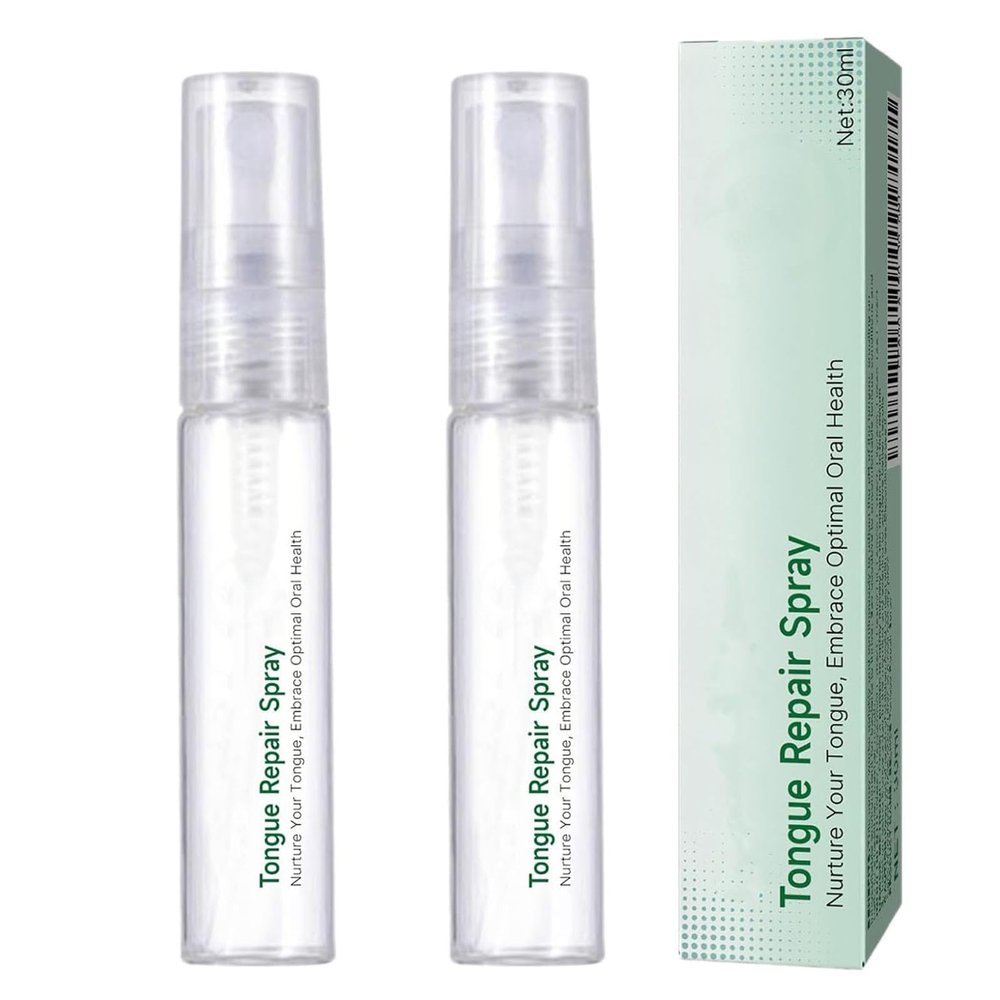 Tongue Repair Spray,Instant Dry Mouth Spray, Sore Tongue Relief,Moisturising Tongue Treatment and Fresh Breath,Fast Acting Mint Breath Spray for Adults (2pcs)