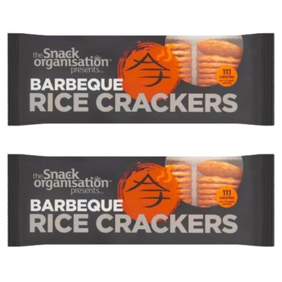 Gluten Free Barbeque Rice Crackers 100g, Pack Of 2, BBQ rice crackers, 111 calories per 1/4 pack serving, Baked Not Fried, 89% Fat Free, Suitable for vegetarians