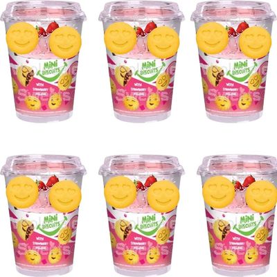 Christmas & New Year Mini Filled Biscuit Collection 125g Crispy Biscuits with Smooth Chocolate & Strawberry Cream Filling -bscl (6 x Cup, Strawberry)