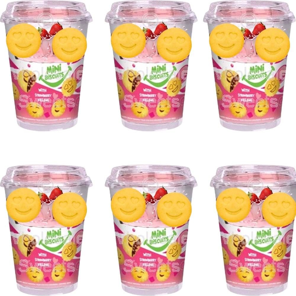 Christmas & New Year Mini Filled Biscuit Collection 125g Crispy Biscuits with Smooth Chocolate & Strawberry Cream Filling -bscl (6 x Cup, Strawberry)