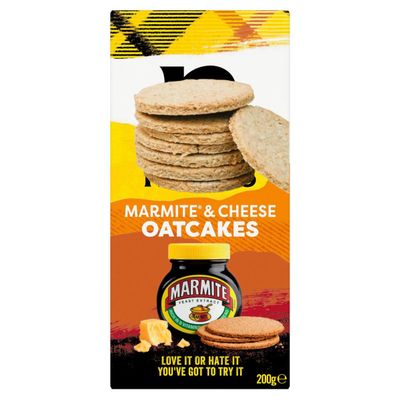Marmite & Cheese Oatcakes 200g, Wholegarin Oats, High in Fibre, No Artificial Colours, Flavours or Preservatives, Suitable for Vegetarians