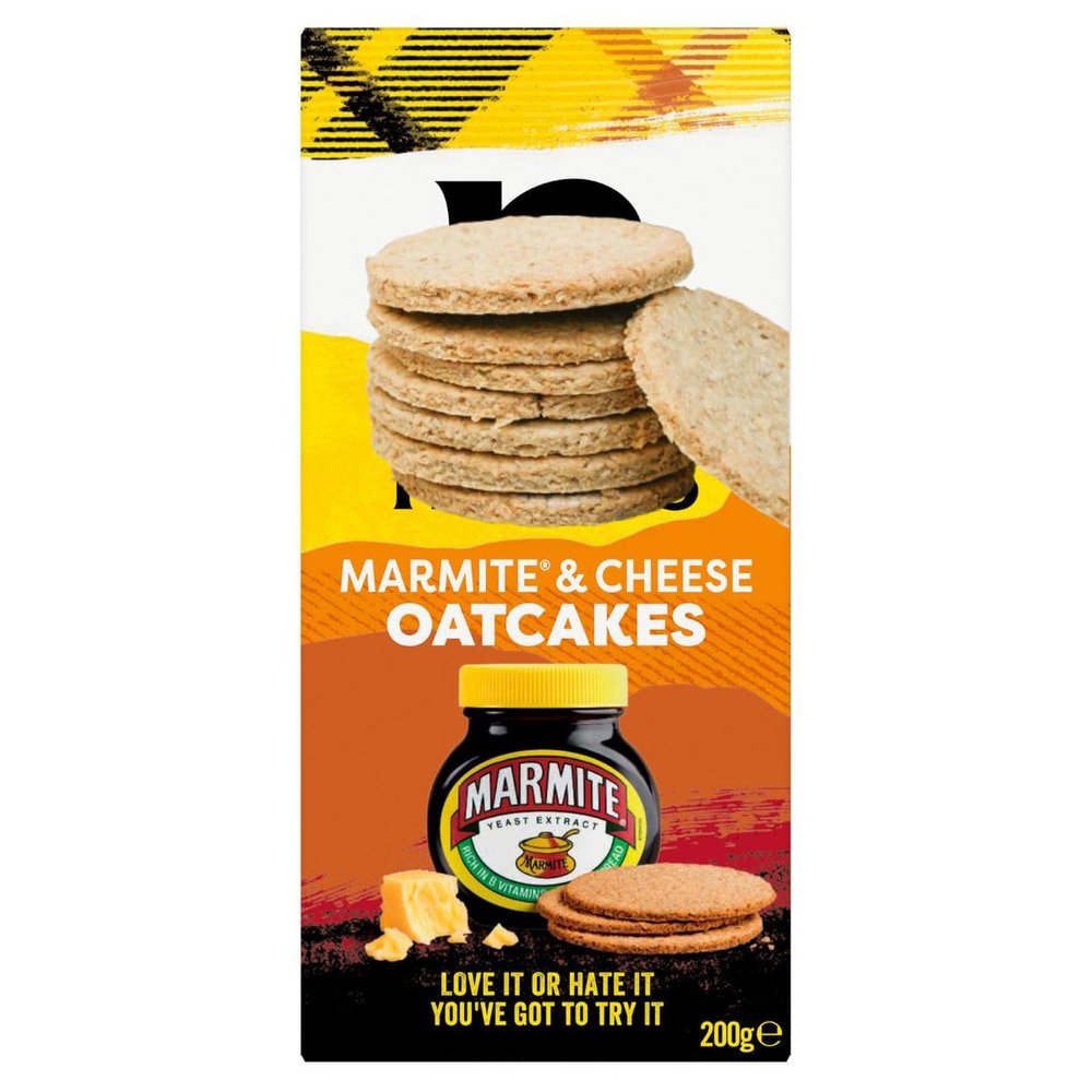 Marmite & Cheese Oatcakes 200g, Wholegarin Oats, High in Fibre, No Artificial Colours, Flavours or Preservatives, Suitable for Vegetarians