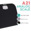 Adamson A21 Analog Scales for Body Weight - Up to 136kg - New Version - Anti-Skid Rubber Surface - Large Numbers - Analog Bathroom Scale - Affordable - Durable with 20-Year Assurance - Full Black view 2