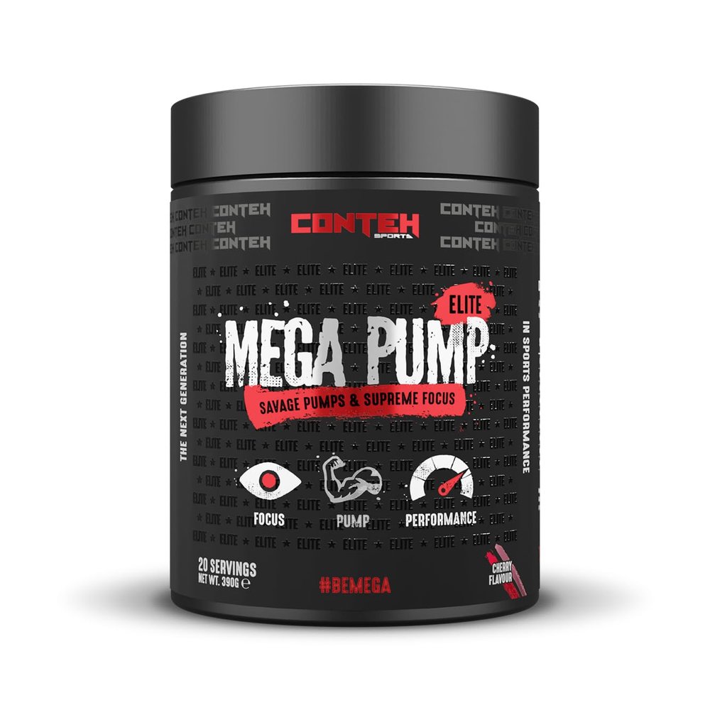Conteh Sports Mega Pump Elite Pre-Workout - Stim-Free Pump Formula with L-Citrulline & Glycerol - Cherry - 30 Servings