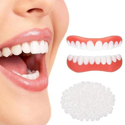 2 Pairs Cosmetic Fake Teeth, Snap on Veneer Teeth Upper and Lower Jaw, Instant Clip in Veneers Dentures, Adjustable Temporary False Teeth for Men and Women