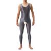 Bodysuit Men's Sexy Underwear Elastic Jumpsuit Sleeveless Undershirt Lingerie Sportwear Shiny Tights Wetlook Pyjamas Stretch Clubwear, O Grey, M view 1