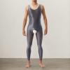 Bodysuit Men's Sexy Underwear Elastic Jumpsuit Sleeveless Undershirt Lingerie Sportwear Shiny Tights Wetlook Pyjamas Stretch Clubwear, O Grey, M view 3